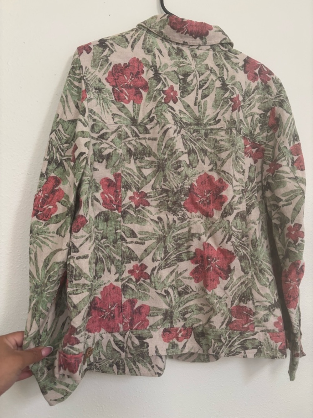 Charter Club Floral Linen Button-Front Shirt in Cream, Red & Green - Picture 5 of 5